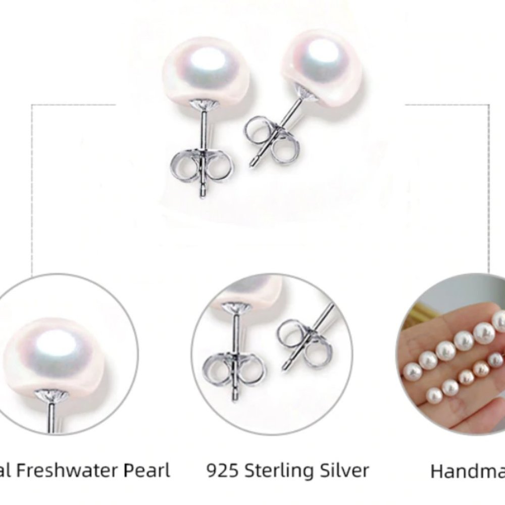 Freshwater Pearl Stud Earrings Sterling Silver - Picture 5 of 8